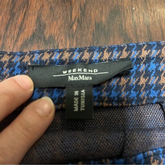 WEEKEND MAX MARA Blue and Brown Houndstooth Pencil Skirt Size XL - Picture 4 of 7